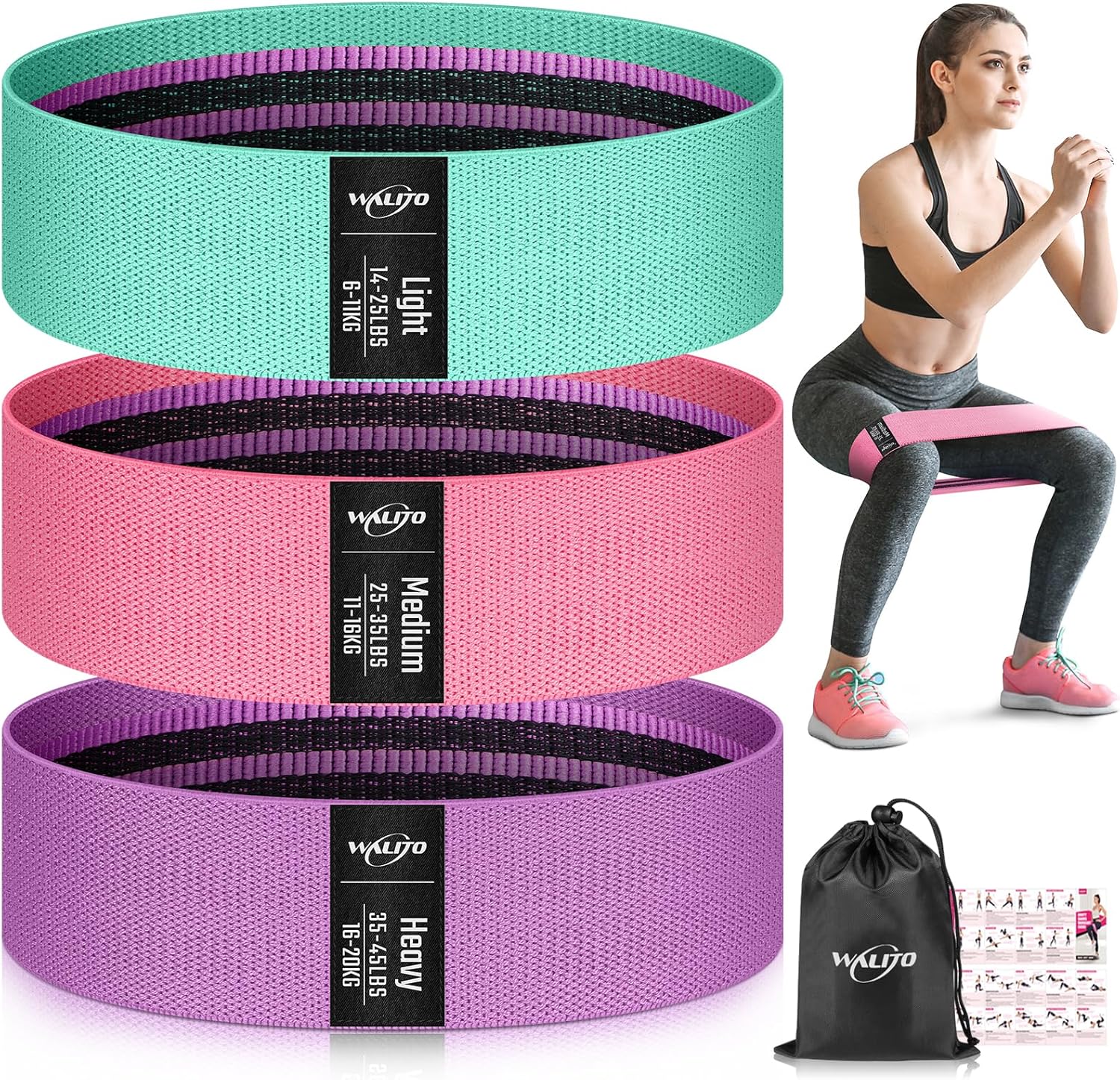 WALITO Fabric Resistance Bands for legs and booty workout, non-slip exercise bands for home fitness.